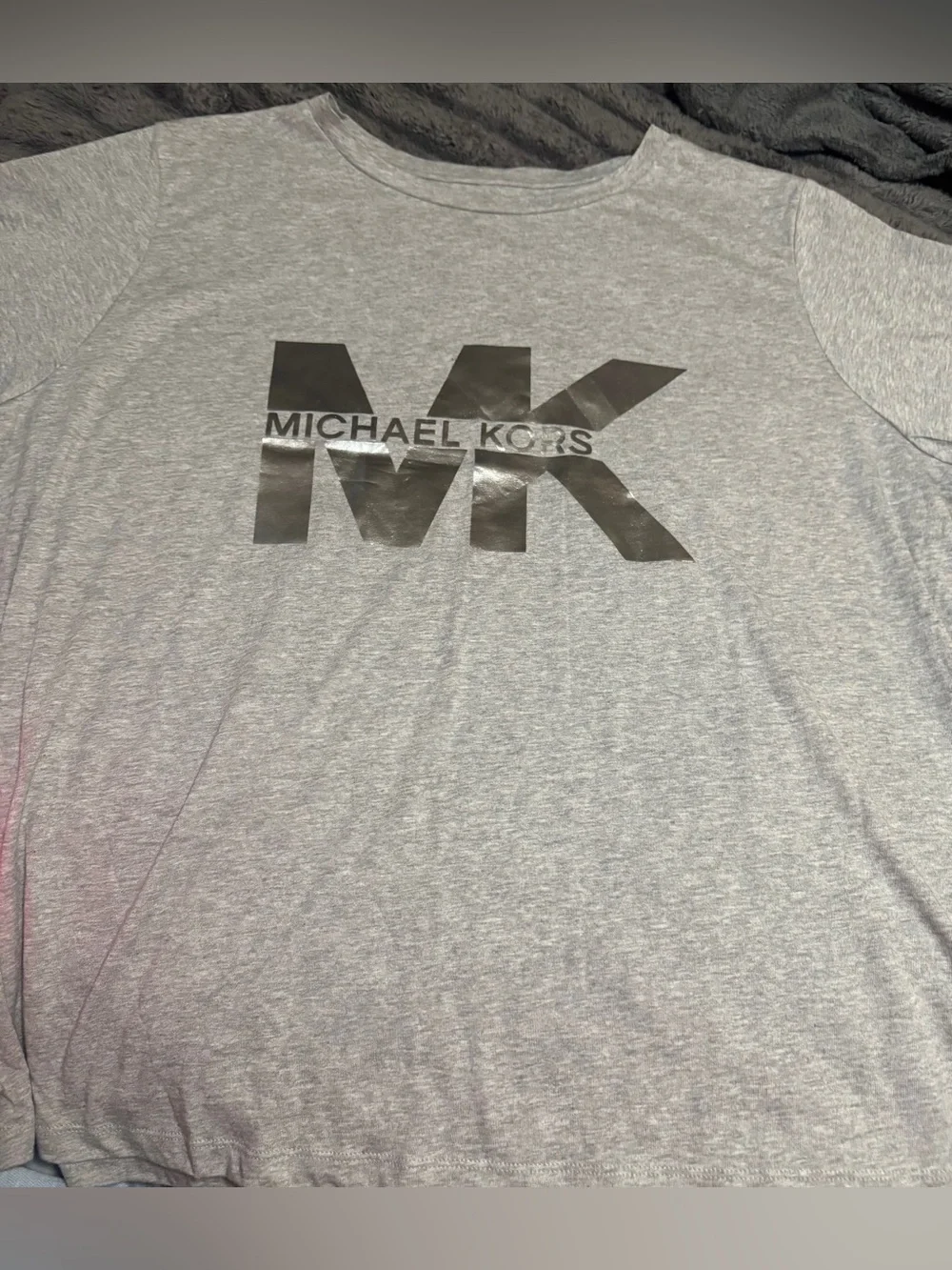 Michael Kors Men's Light Grey Tee with Metallic MK Logo